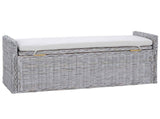 Storage Bench with Cushion White Wash 110 x 40 x 50 cm Rattan 42011574