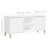 TV Cabinet with Solid Wood Legs White 103.5x35x50 cm 805959