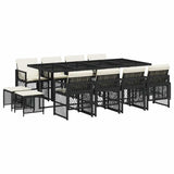 13 Piece Garden Dining Set with Cushions Black Poly Rattan 3210798