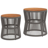 Garden Side Tables 2 pcs with Wooden Top Grey Poly Rattan 366292