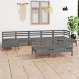 9 Piece Garden Lounge Set Grey Solid Wood Pine 3083356