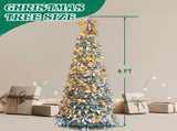 6 FT Snow Flocked Pre-lit Artificial Pop Up Christmas Tree with 100 Warm Lights and Golden Ornaments 48293641