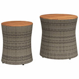Garden Side Tables 2 pcs with Wooden Top Grey Poly Rattan 366289