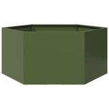 ZNTS Garden Planter Olive Green Hexagon 104x90x45 cm Steel 851132