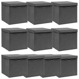 Storage Boxes with Lids 10 pcs Grey 32x32x32 cm Fabric 288336