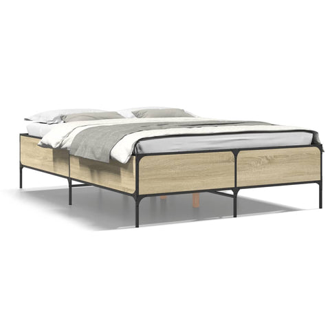ZNTS Bed Frame Sonoma Oak 140x200 cm Engineered Wood and Metal 3279798