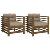 Garden Chairs with Cushions 2 pcs Honey Brown Solid Wood Pine 825677