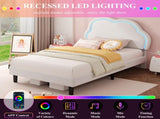 3ft Single Upholstered Bed with LED Adjustable Cute Cloud Headboard, Soft Velvet Bed Frame with N652P241968W