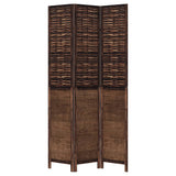 Room Divider 3 Panels Dark Brown Solid Wood Paulownia 358704