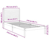 Extra Long Bed Frame without Mattress White 90x210 cm Solid Wood 3309296