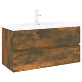 Sink Cabinet with Built-in Basin Smoked Oak Engineered Wood 3152882