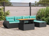 6 Piece Garden Sofa Set with Cushions Brown Poly Rattan Acacia 3328051