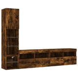 4 Piece TV Wall Units with LED Smoked Oak Engineered Wood 3216715
