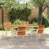 Garden Dining Set 5 pcs Solid Teak Wood and Stainless Steel 3334825