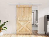 Sliding Door Natural and White 85 x 210 cm Solid Pine Wood 3444943