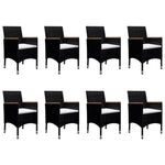 9 Piece Garden Dining Set Poly Rattan and Solid Wood Black 3095899