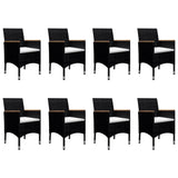 9 Piece Garden Dining Set Poly Rattan and Solid Wood Black 3095899