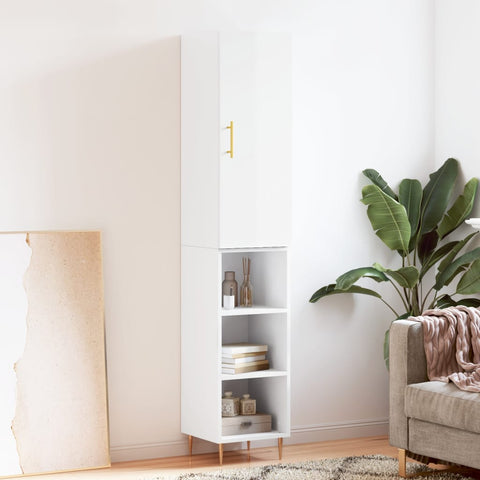 Highboard High Gloss White 34.5x34x180 cm Engineered Wood 3198971