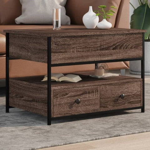 ZNTS Coffee Table Brown Oak 70x50x50 cm Engineered Wood and Metal 845385