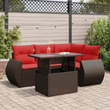 5 Piece Garden Sofa Set with Cushions Brown Poly Rattan Acacia 3326635
