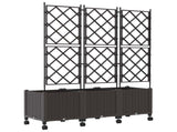Garden Planter with Trellis&Wheels 3 pcs Brown PP 3423076