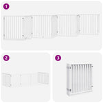 Dog Gate with Door Foldable 8 Panels White 640 cm Poplar Wood 3155566