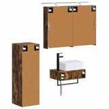 Bathroom Cabinet Set 4 pcs Smoked Oak Engineered Wood 3407387