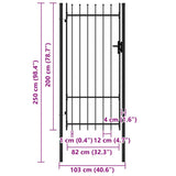 Fence Gate Single Door with Spike Top Steel 1x2 m Black 145746