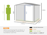 Garden Metal Tool Storage Shed with Sliding Door, Sloped Roof and Floor Foundation, 152 x 132 x T3398P328395