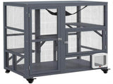 Cat House, Wooden Indoor Catio Cat Enclosure on Wheels, Wooden Kitty Cage with Platforms, Hammock, T3398P552570