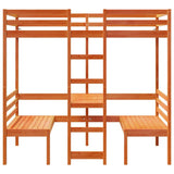 Loft Bed Frame with Desk and Chairs Wax Brown 75x190cm Solid Wood Pine 3308564