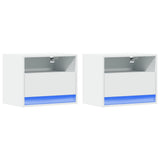 ZNTS Wall-mounted Bedside Cabinets with LED Lights 2 pcs White 852062