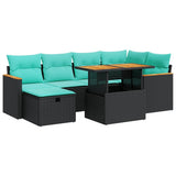 7 Piece Garden Sofa Set with Cushions Brown Poly Rattan Acacia 3328114