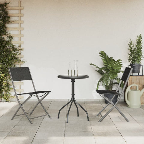ZNTS 3 Piece Garden Dining Set Black Steel 3203727