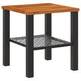 Garden Table Black 40x40x42 cm Poly Rattan Acacia Wood 366263