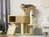 95cm Cat Tree Tower for Indoor Cats, with Scratching Post, Cat House, Toy Ball, Platform - Beige T3398P555137
