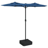 Double-Head Garden Parasol with LEDs Azure Blue 316x145 cm 362976