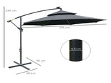 3 Cantilever Banana Parasol Hanging Umbrella with Double Roof, LED Solar lights, Crank, 8 Sturdy T3398P317756