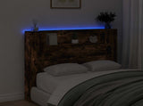 Storage Headboard with LED Smoked Oak Engineered Wood 3418657