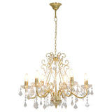 281603 Chandelier with Crystal Beads Golden Round 6 x E14
