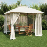 Gazebo with Double Roof and Mesh Walls Cream 2.94x2.94 m Steel 368454