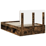 Bed Frame Smoked Oak 135 x 190 cm Solid Pine Wood 3412501