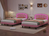 3ft Single Upholstered Bed with LED Adjustable Shell Shape Headboard, Soft Velvet Bed Frame with N652P242015P
