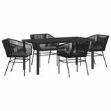 Garden Dining Set with Cushion 5 pcs Black Powder-Coated Steel 3380921