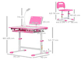 Kids Study Desk and Chair Set w/ Adjustable Height, Storage, Drawer, Pink T3398P347708