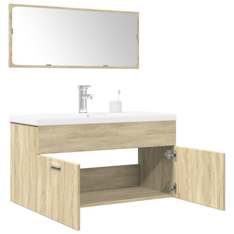ZNTS 3 Piece Bathroom Furniture Set Sonoma Oak Engineered Wood 3324988