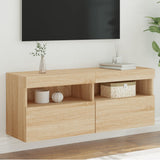 TV Wall Cabinet with LED Lights Sonoma Oak 100x30x40 cm 837213
