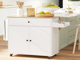 Rolling Kitchen Island with Drop Leaf, Kitchen Storage Cart with Drawer, Spice Rack and Towel Rack, T3398P378828