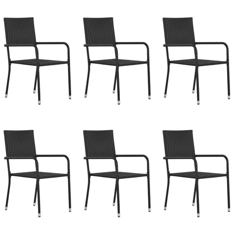 ZNTS Garden Dining Chairs 6 pcs Stackable Black Poly Rattan 318722