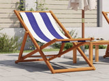Folding Beach Chair Blue and White Solid Wood Eucalyptus and Fabric 366567